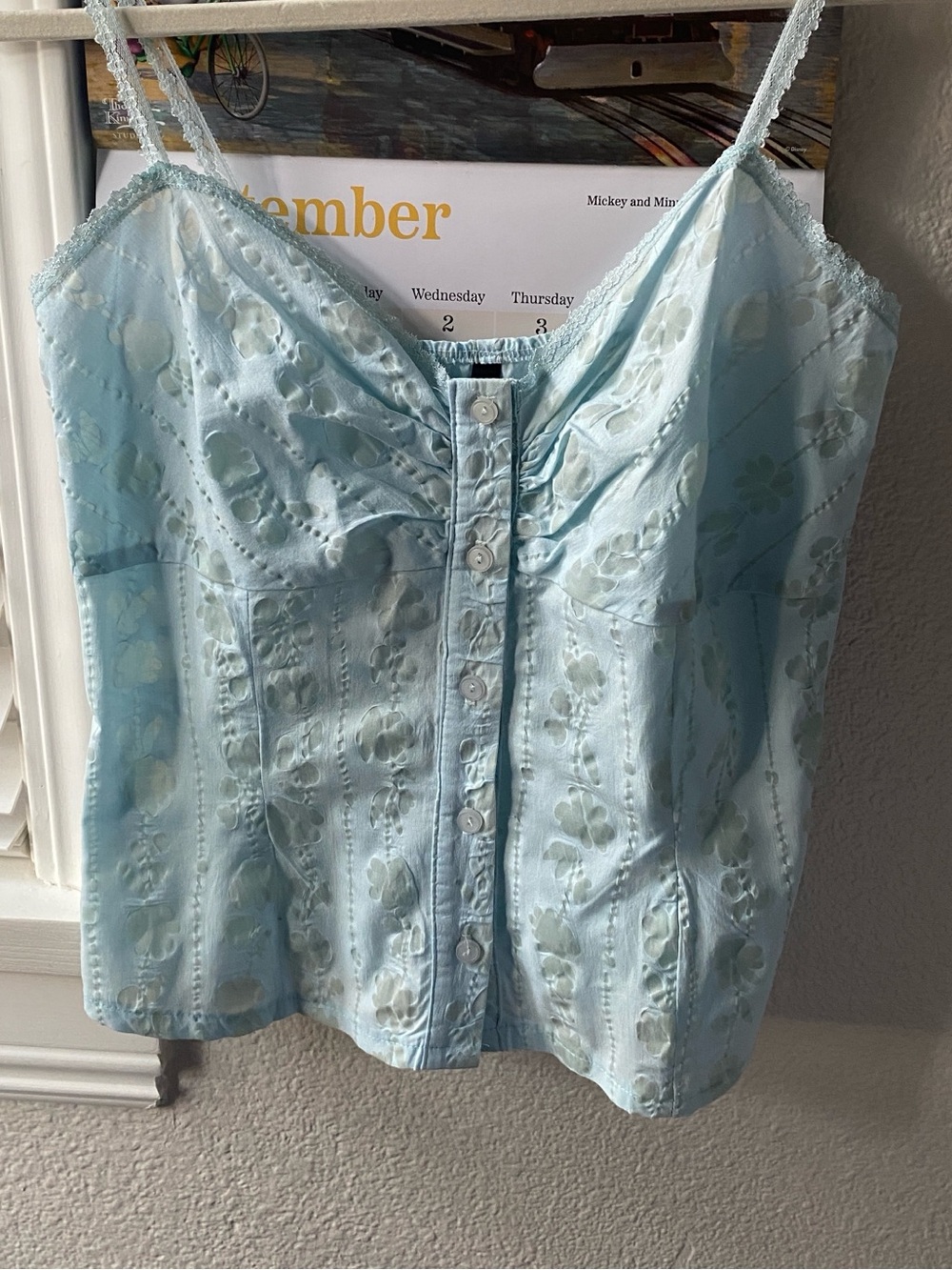 Light Blue Eyelet Button-Front Cami Top